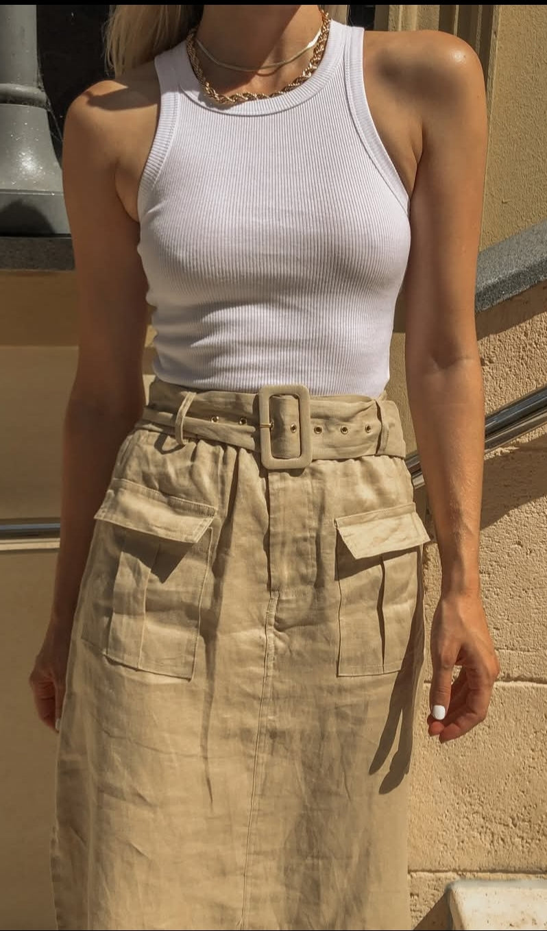 DISSH Delia Linen Pocket Midi Skirt