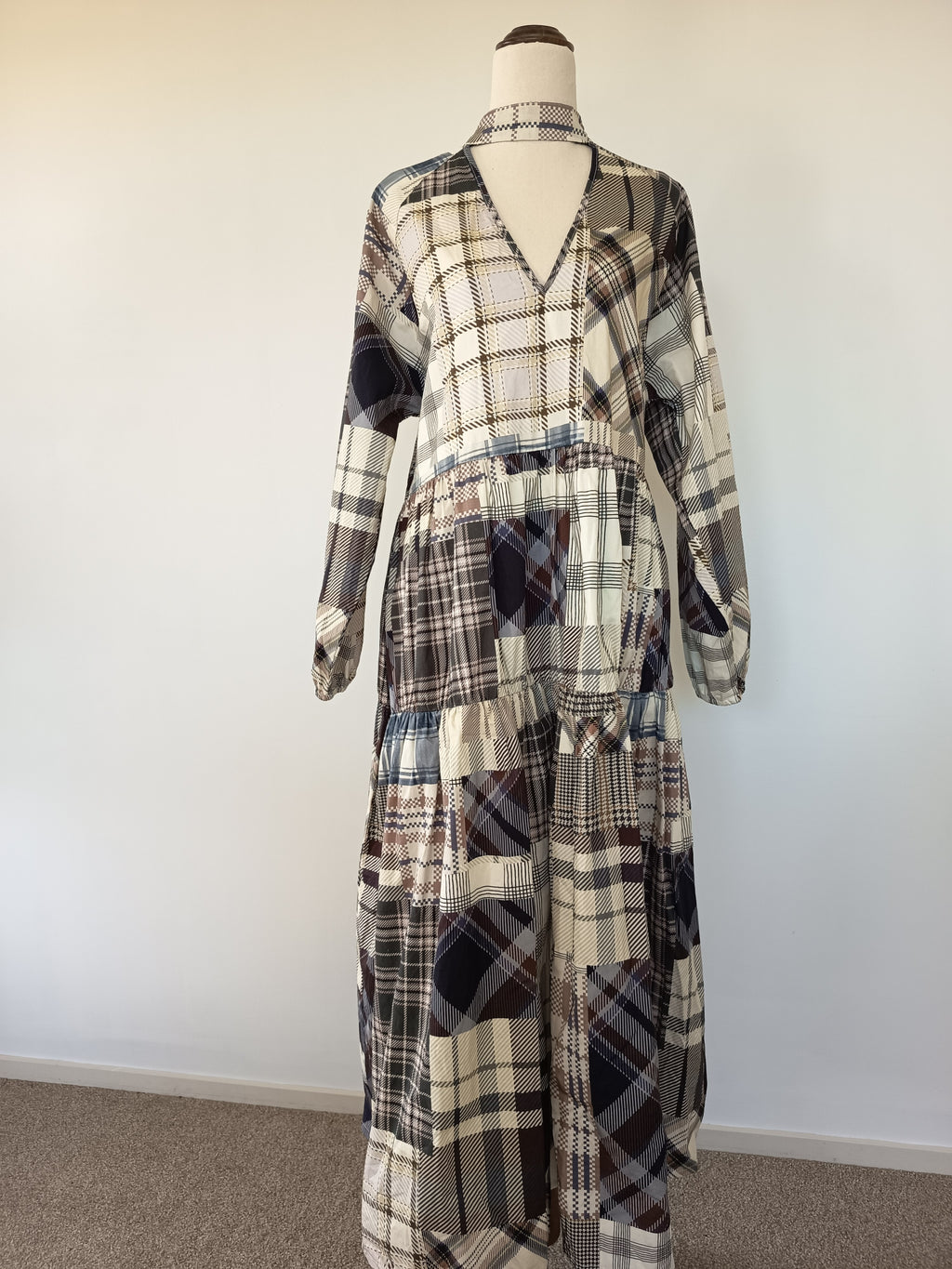 Damson Madder Patchwork V-Neck Smock Dress (L)