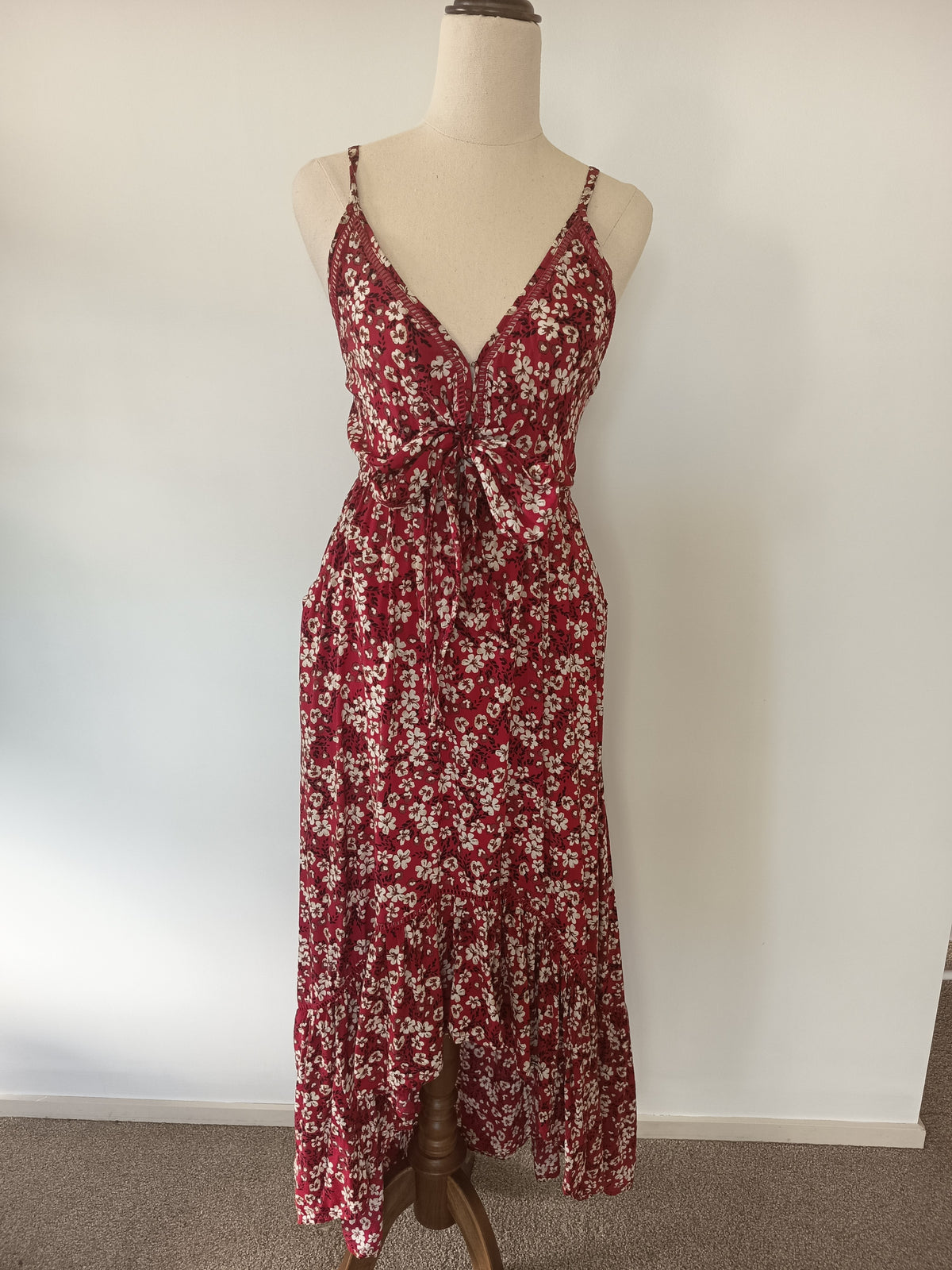 Kivari Floral Tie Front Midi Dress