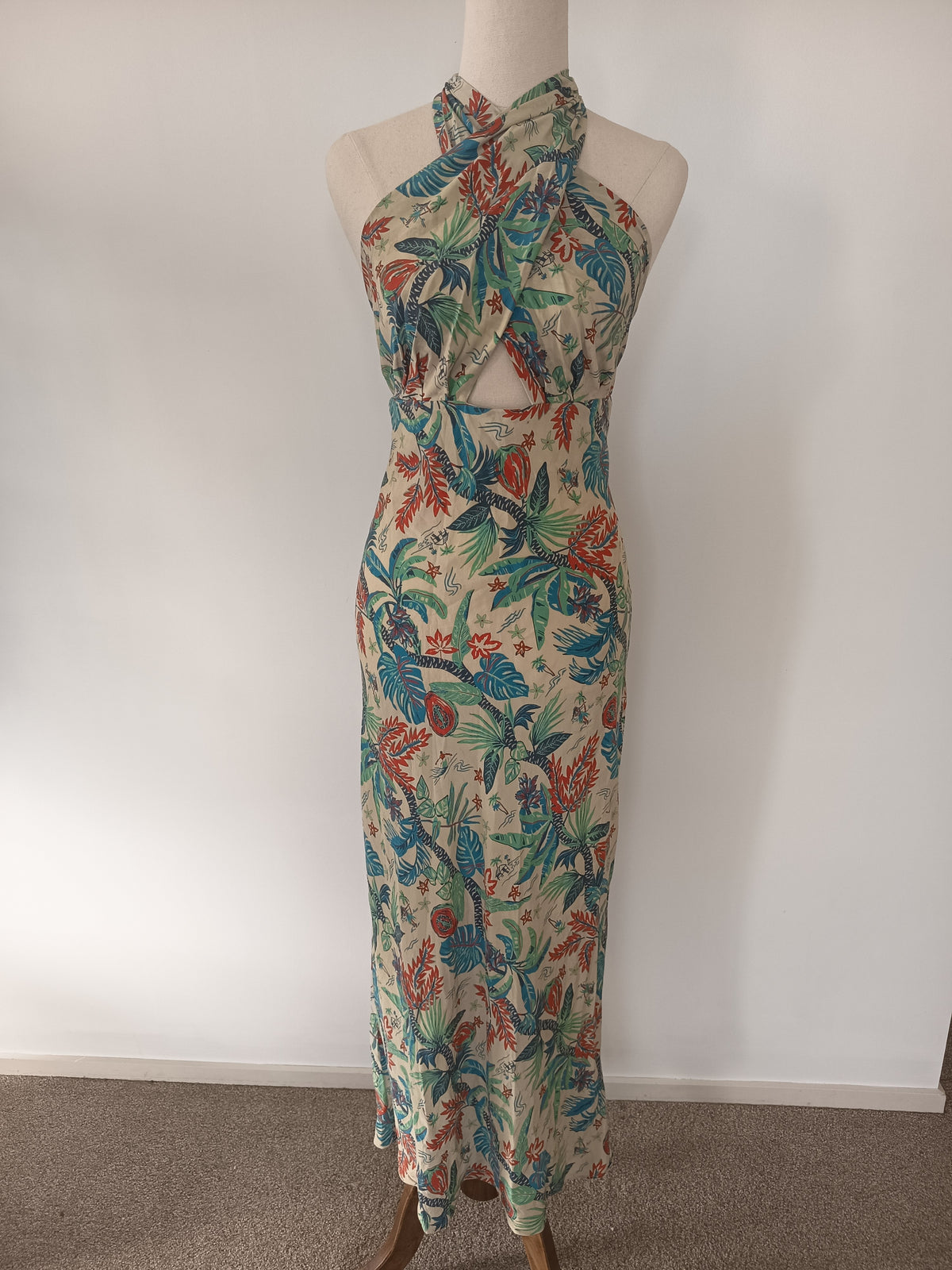 Shona Joy Malia Cross Front Halter Bias Midi Dress