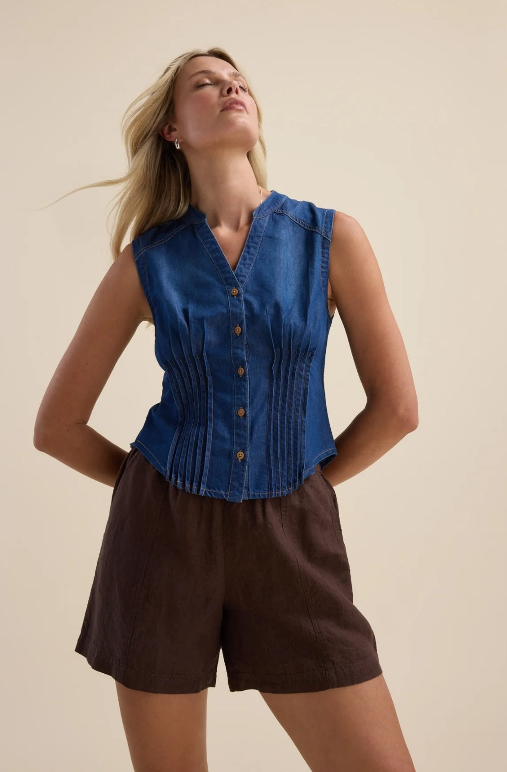 Max Brooklyn Tuck Detail Denim Vest