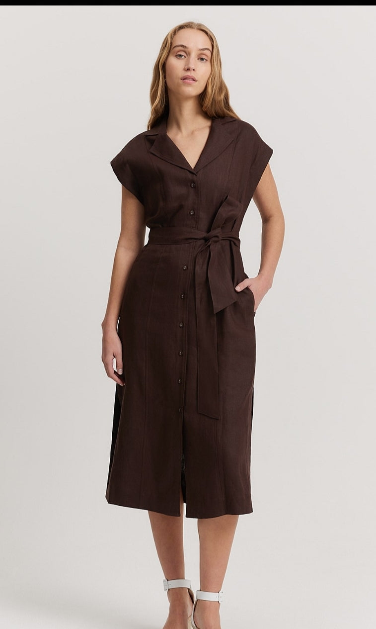 Country Road Linen Cap Sleeve Midi Dress (10)