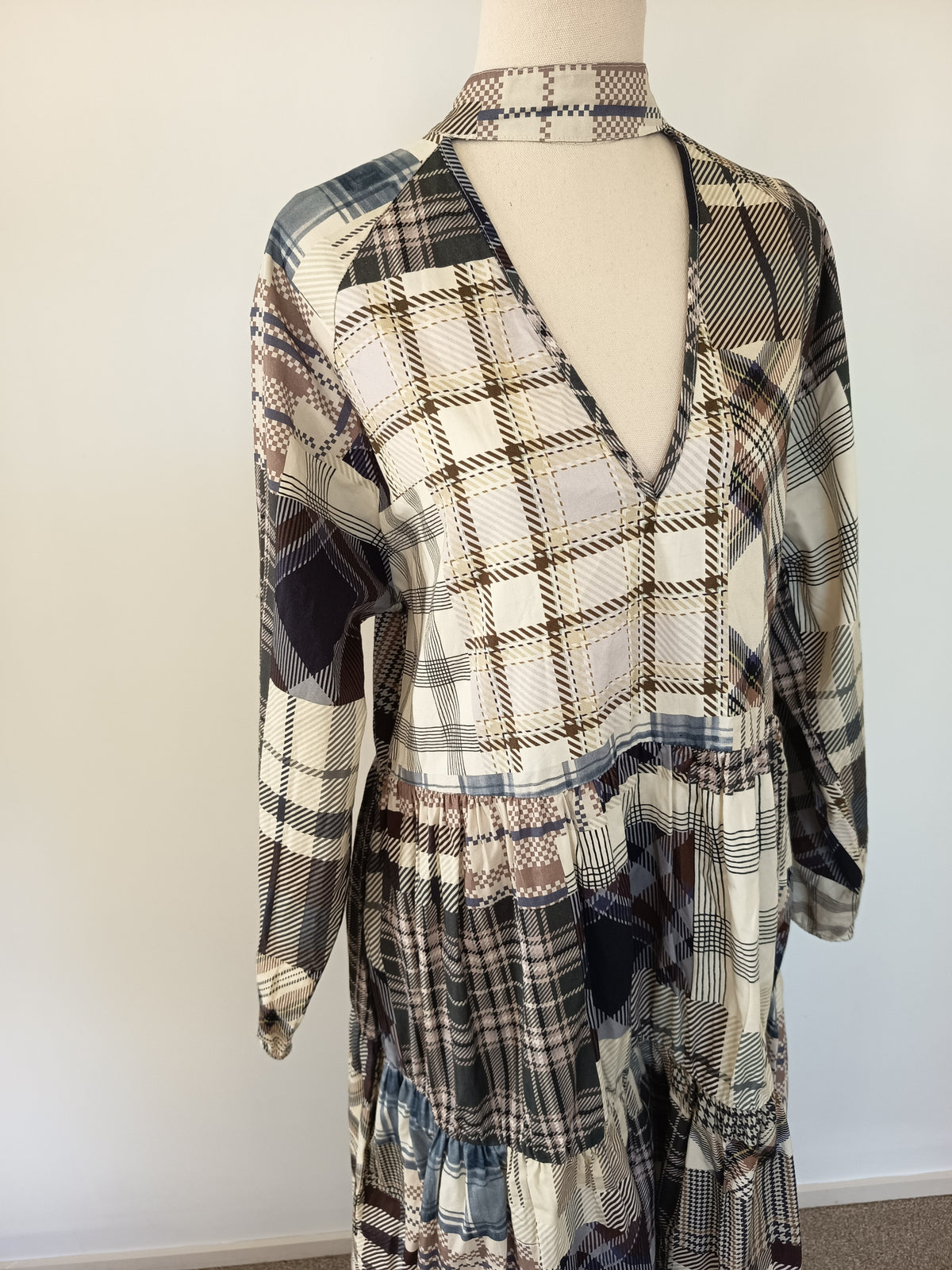 Damson Madder Patchwork V-Neck Smock Dress (L)