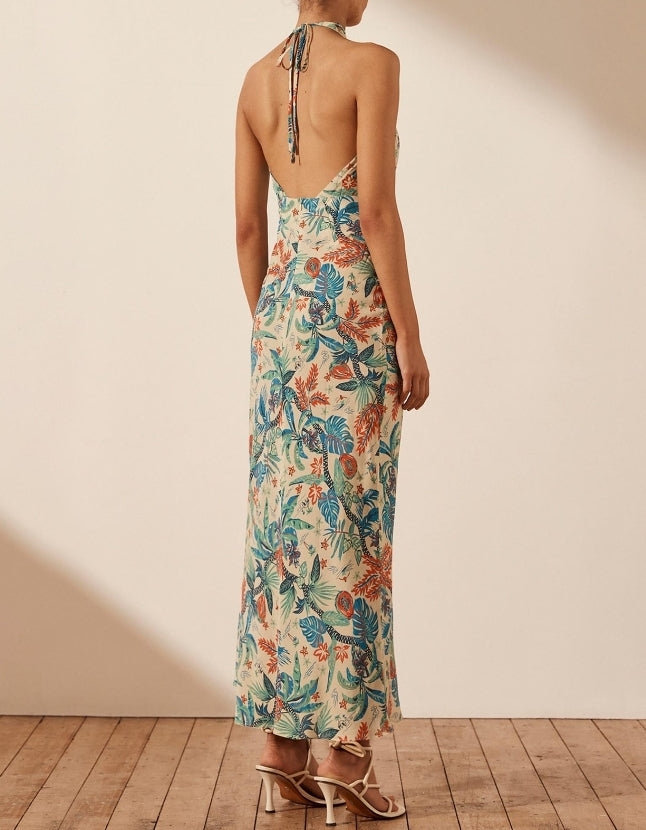 Shona Joy Malia Cross Front Halter Bias Midi Dress