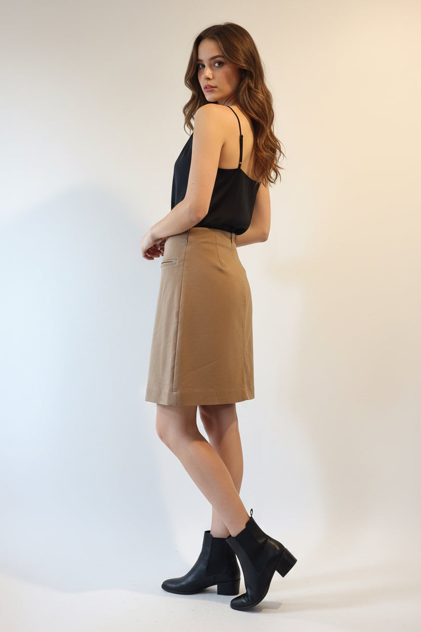 Basque A-Line Tan Mini Skirt (12)