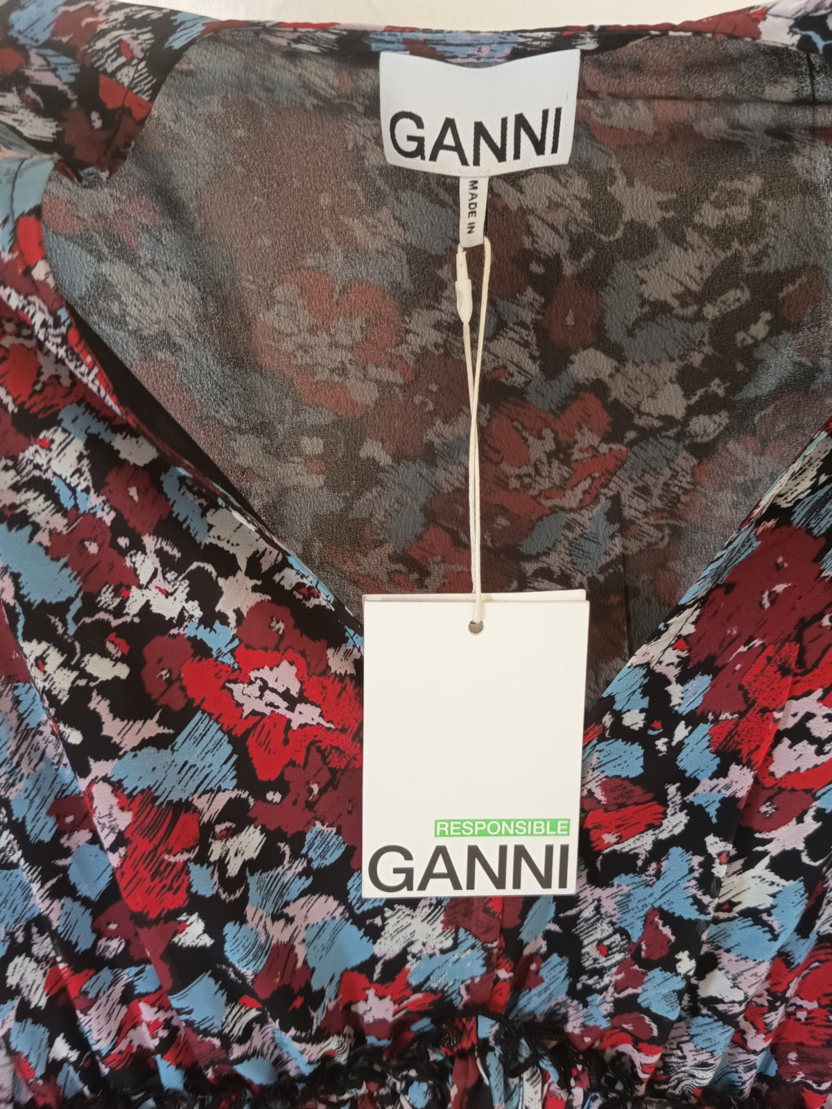 Ganni Pleated Georgette Mini Dress