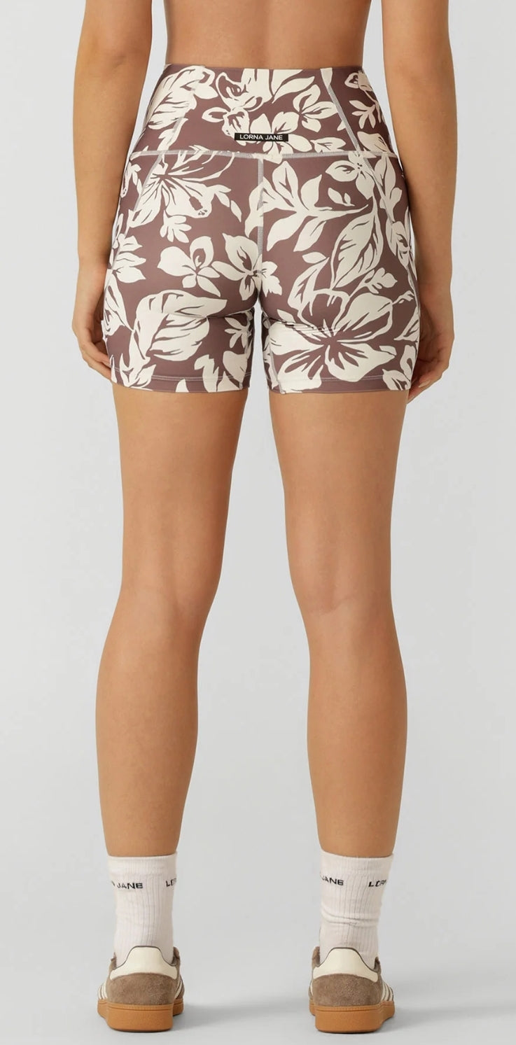 Lorna Jane Hibiscus Hi-Fold No Ride Bike Shorts (M)
