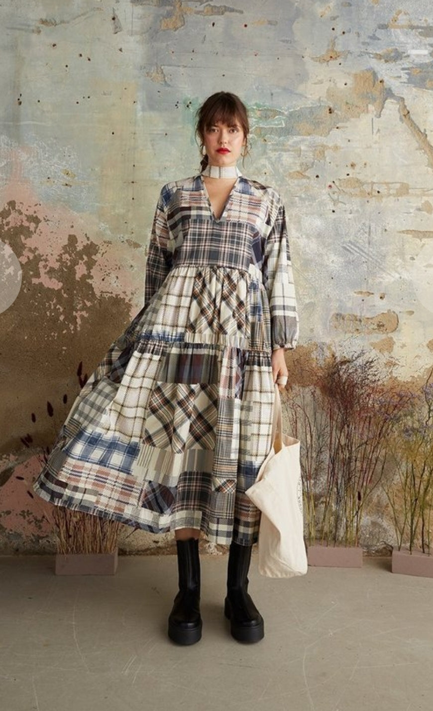 Damson Madder Patchwork V-Neck Smock Dress (L)