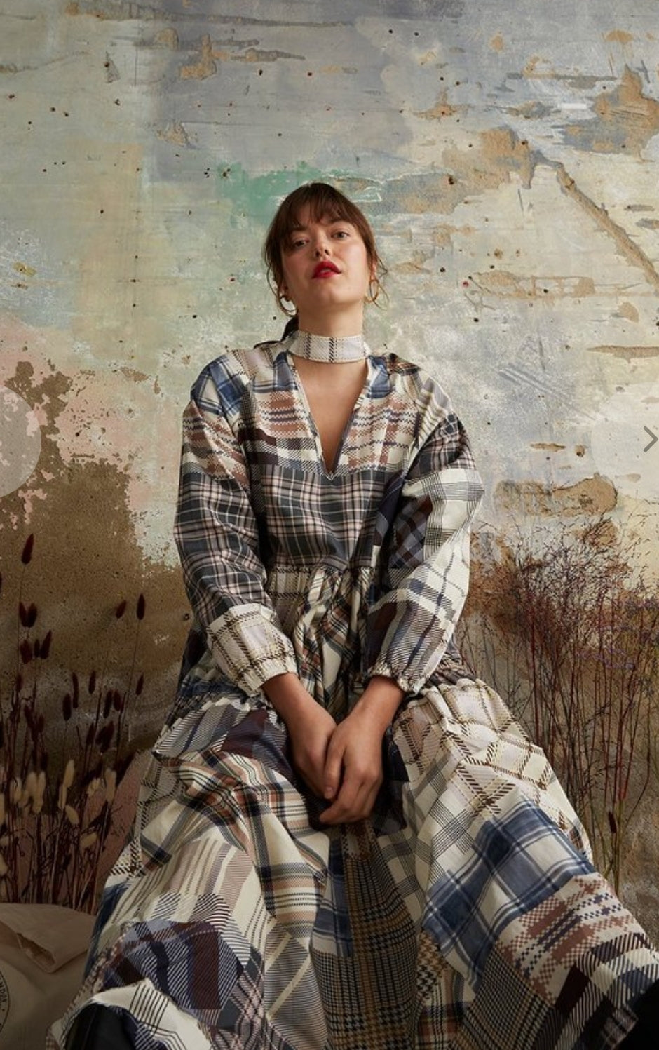 Damson Madder Patchwork V-Neck Smock Dress (L)