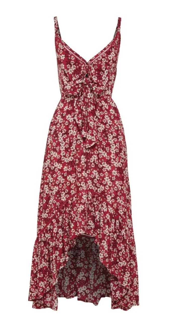 Kivari Floral Tie Front Midi Dress