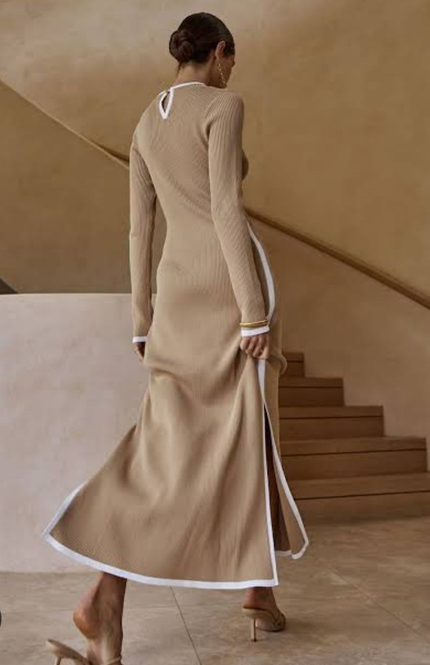 DISSH Binding Wheat Sleeved Knit Dress